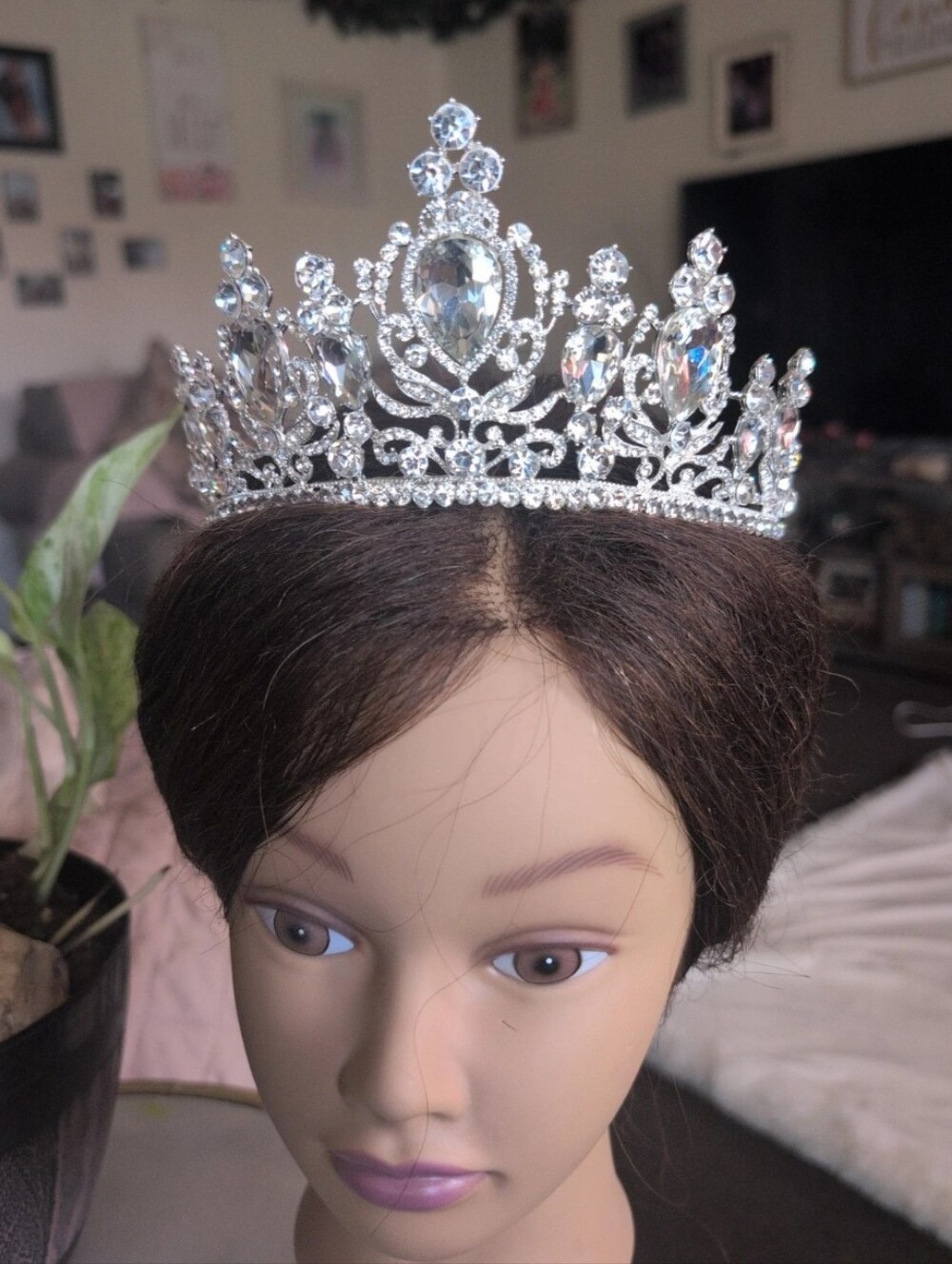 Silver Crystal Rhinestone Tiara Crown - Elegant Pageant Headpiece